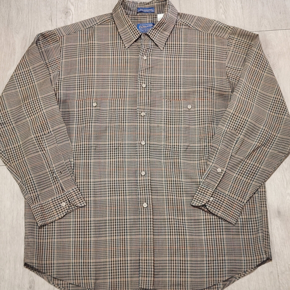 Pendleton Tan and Black Plaid Button-Down Shirt. Staple WoolWearonPocket